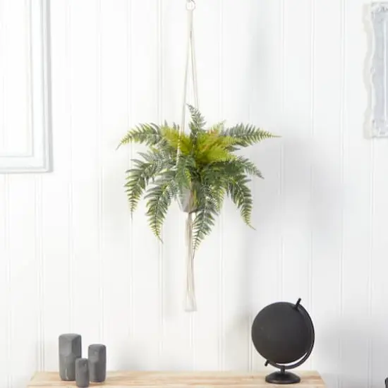 25" Fern Hanging Artificial Plant in Decorative Basket {4}
