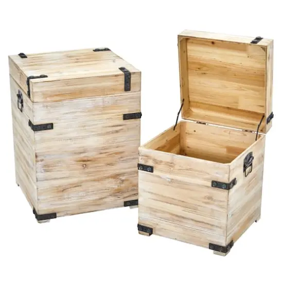 Decorative White Wash Storage Box Trunks Set {1}