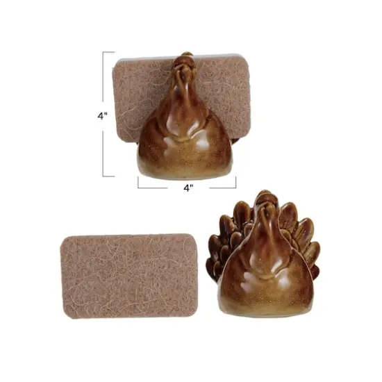 Hello Honey 4" Brown Reactive Glaze Stoneware Turkey Shaped Sponge Holder with Sponge, 2ct. {3}