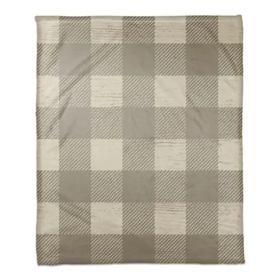 Taupe Buffalo Check Coral Fleece Blanket {1}