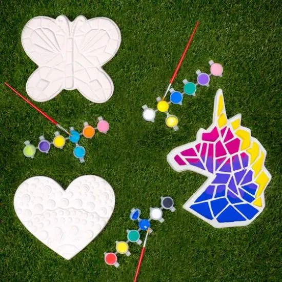 Creative Roots&reg; Paint Your Own Stepping Stones Multipack with Butterfly, Unicorn & Heart Stepping Stones {3}