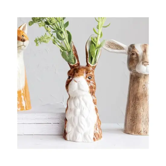 Hello Honey&reg; 11.75" Brown & White Hand-Painted Decorative Stoneware Rabbit Vase {3}