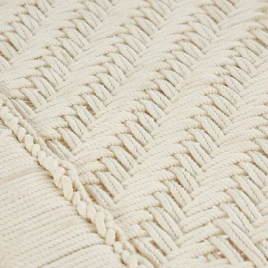 Beige Cotton Handmade Woven Chevron Bench with Mango Wood Legs {6}