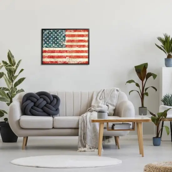 Stupell Industries Rustic American Flag Framed Giclee Art Black {3}