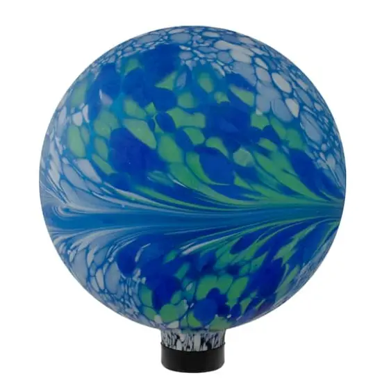 10" Blue White and Green Swirl Designed Glass Garden Gazing Ball {1}