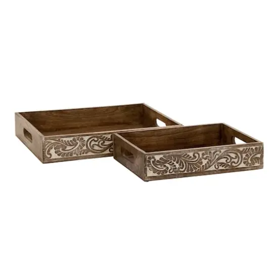 Brown Mango Wood Traditional Tray Set {4}