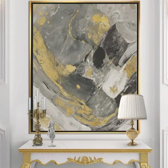 Designart - Marble Gold and Black II - Modern & Contemporary Canvas in Gold Frame {3}