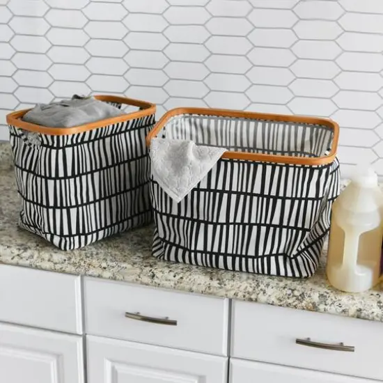 Household Essentials Krush Bamboo Rimmed Basket Set Black {5}