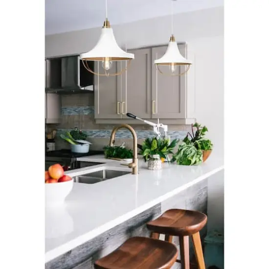 Hello Honey&reg; Robert Stevenson Lighting Presley Caged Trumpet Metal Ceiling Light Brushed Brass/White {3}