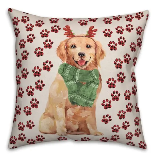 Golden Puppy Plaid Throw Pillow {1}