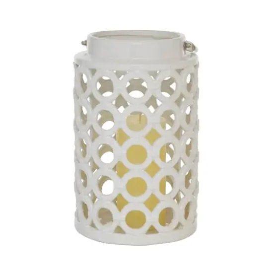 White Ceramic Contemporary Candle Holder Lantern, 11" x 7" x 8" {1}