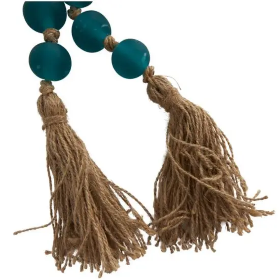 45" Handmade Round Frosted Glass Bead Garland with Tassels & Knotted Jute Dark Teal {6}