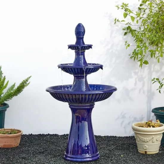 Glitzhome&reg; 45" 3-Tier Ceramic Outdoor Fountain Cobalt Blue {3}