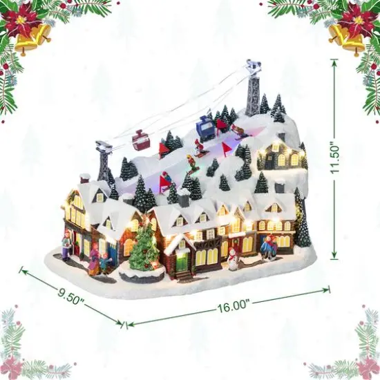 Glitzhome&reg; 16" Christmas Oversized Resin Lighted Musical Skiing Table Village Decor {9}
