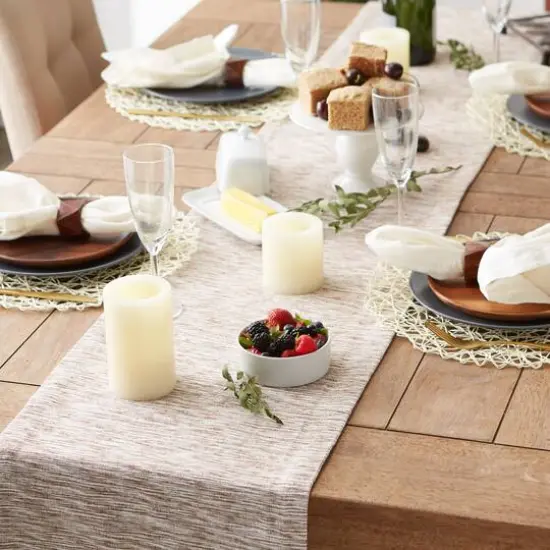 DII&reg; 108" Tonal Recycled Cotton Slubby Rib Table Runner Leather Brown {7}