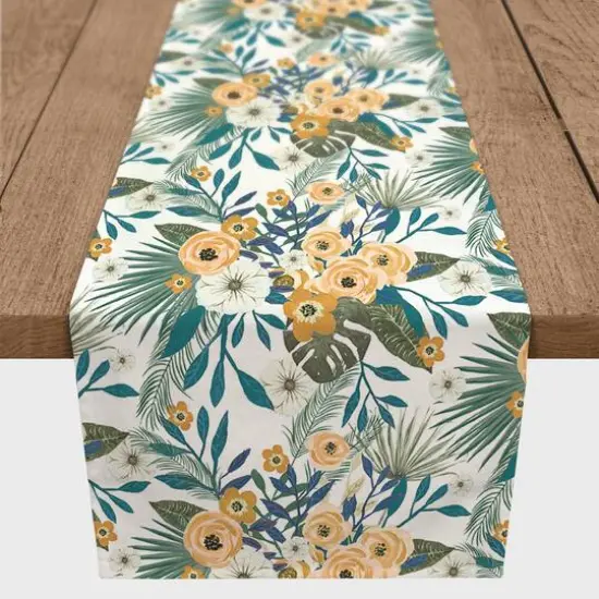 72" Tropical Floral Cotton Twill Runner White {1}