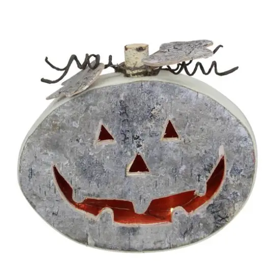 9.25" Gray LED Jack-O-Lantern Halloween Table Top Decoration {1}