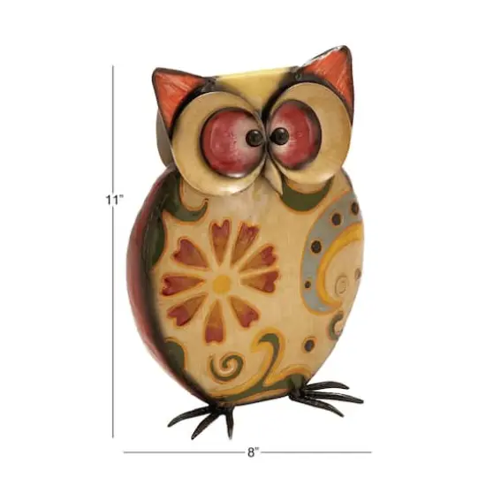11" Yellow Iron Owl Garden Sculpture {7}