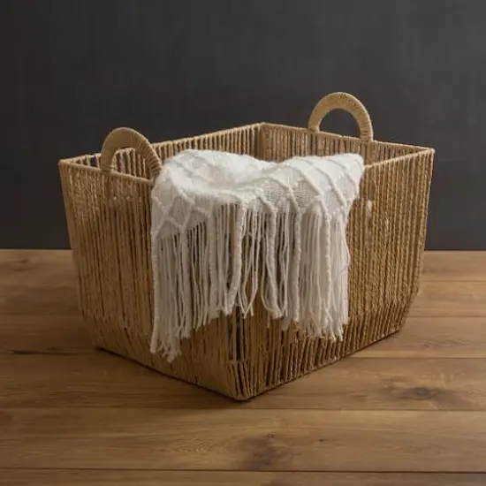 Simplify Small Vertical Weave Storage Basket with Round Handles {3}