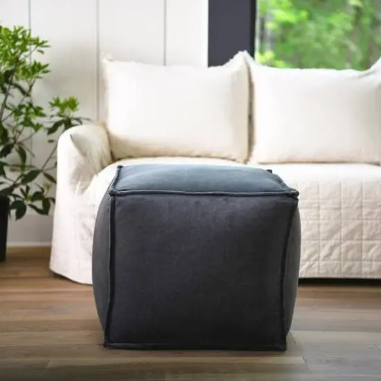 Hello Honey&reg; 18" Modern Boho Cotton Velvet Pouf Dark Gray {7}