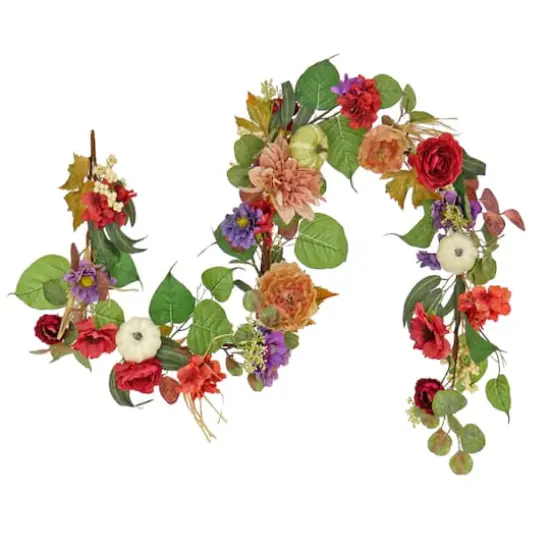 6ft. Harvest Serenity Mixed Flower & Pumpkin Garland {1}