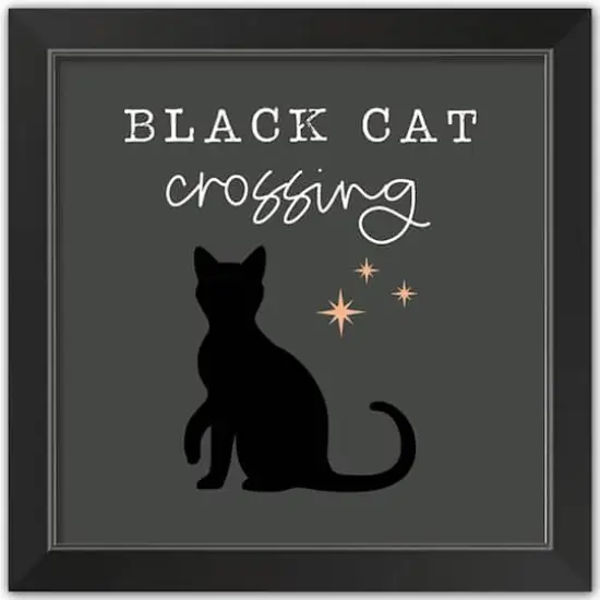 Black Cat Halloween Print in Black Frame {1}