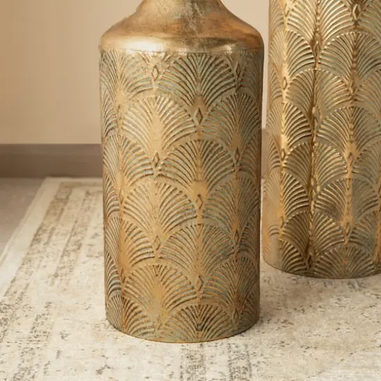 Glitzhome&reg; Antique Gold Gingko Metal Floor Vases Set {8}