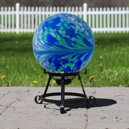 10" Blue White and Green Swirl Designed Glass Garden Gazing Ball {4}