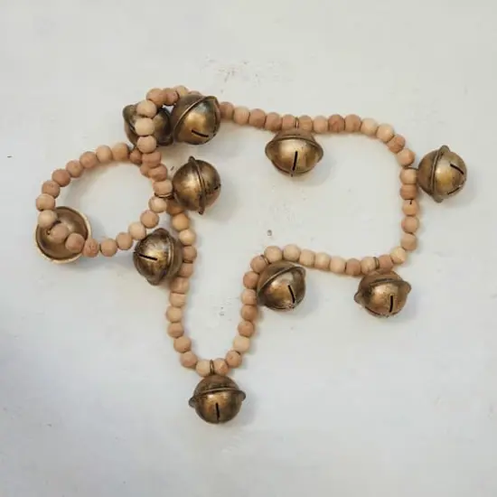 Hello Honey® 2.75ft. Antique Gold Finish Wood Bead & Metal Bell Garland {3}