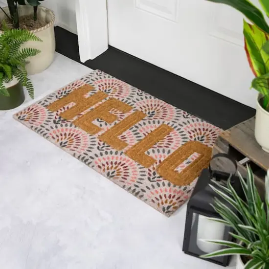 Brown & Pink Hello Floral Doormat {4}