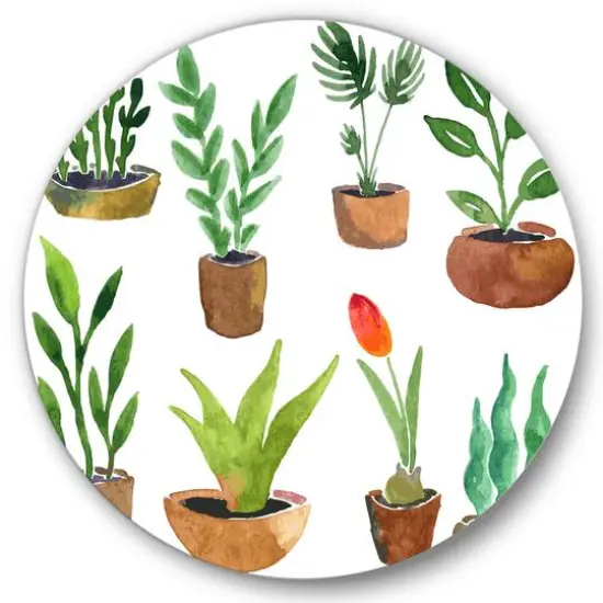Designart - Eight Potted House Plants - Traditional Metal Circle Wall Art {1}