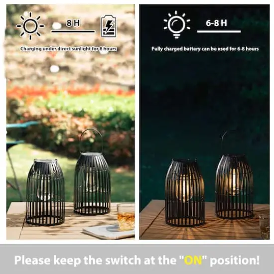 Glitzhome&reg; 9.75" Metal Woven Solar Powered Hanging Lantern, 2ct. Black {8}