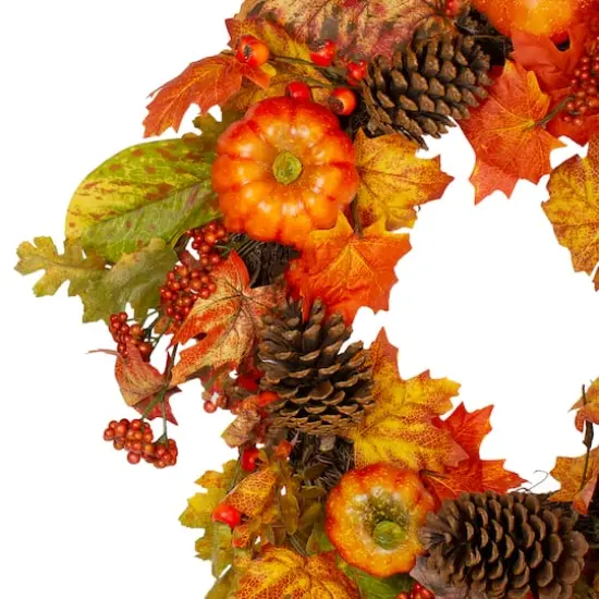 24" Pumpkins, Pinecones & Berries Fall Harvest Wreath {4}