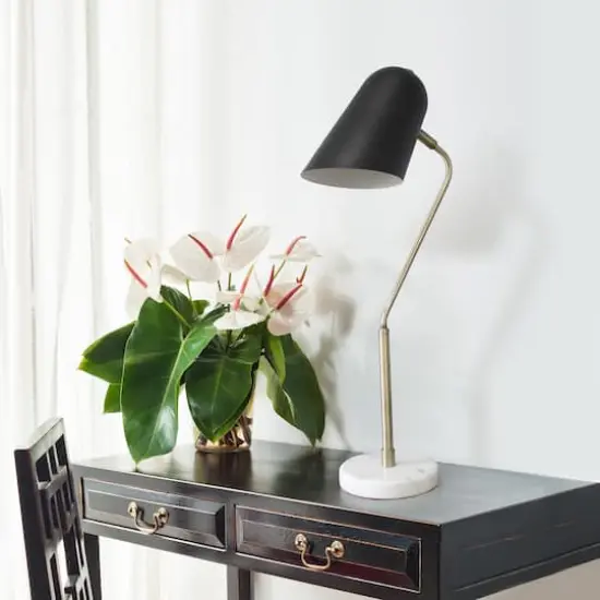 Lalia Home 24" Asymmetrical Marble and Metal Desk Lamp with Black Shade {6}