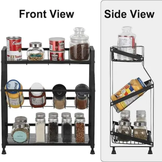 NEX&trade; 3-Tier Freestanding Metal Spice Rack Organizer Black {6}