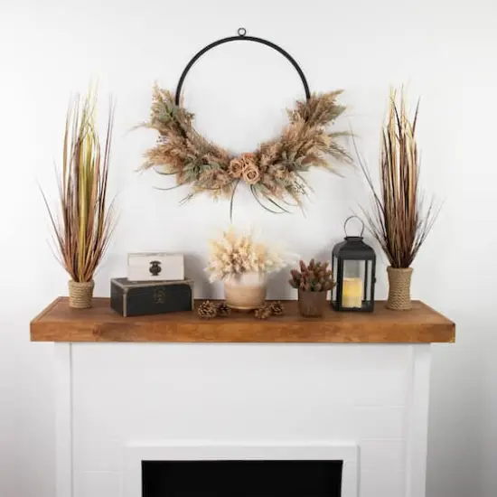 24" Fall Harvest Pale Rose & Thistle with Foliage Artificial Wreath {4}