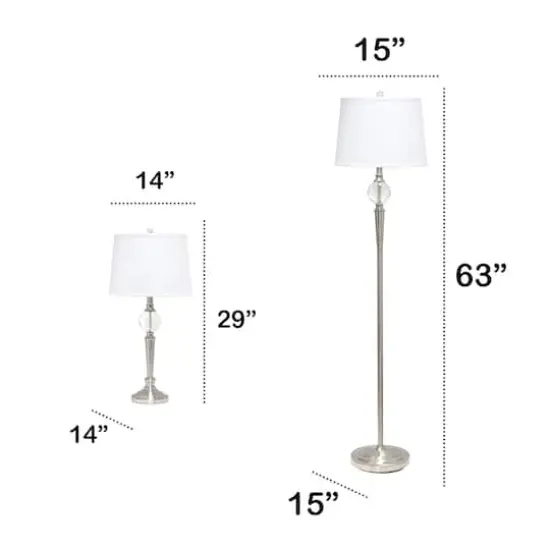 Lalia Home Brushed Nickel Crystal Drop Table and Floor Lamp Set {4}