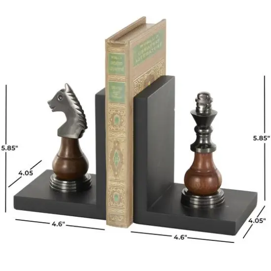 Decorative Dark Brown & Silver Chess Bookend Set {8}
