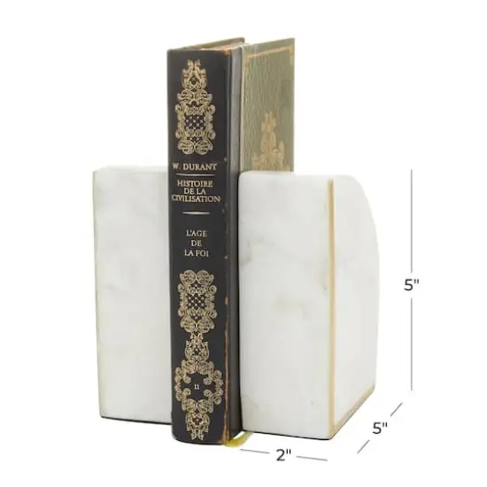 CosmoLiving by Cosmopolitan White Marble Glam Bookends, 6" x 4" x 2" {4}