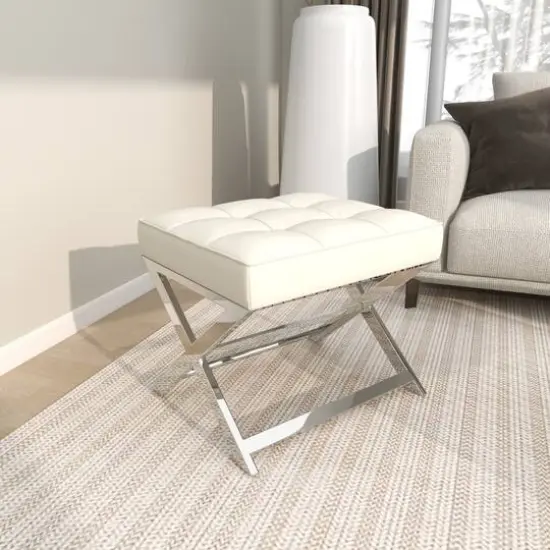 19" Leather Stool with Stainless Steel Supports White {11}