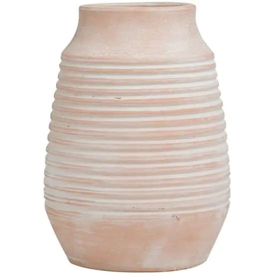 11" Pink Ceramic Whitewashed Ribbed Vase {5}