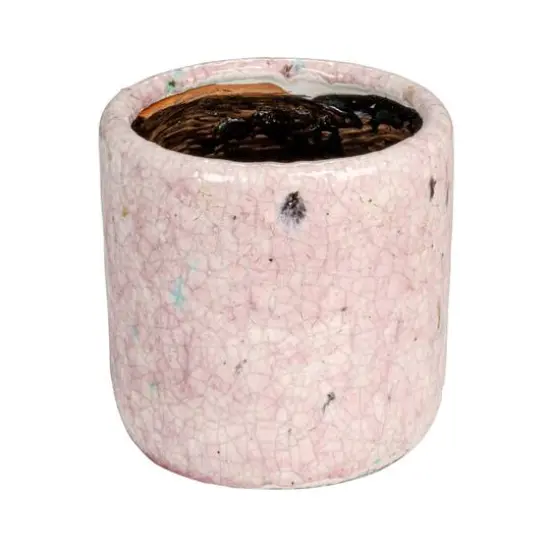 Hello Honey&reg; 4.75" Matte Pink Crackle Glaze Decorative Terra Cotta Planter {1}