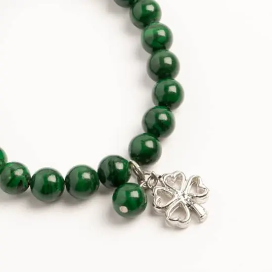John Bead Malachite Natural Stone Stretch Bracelet with Clover Charm {3}