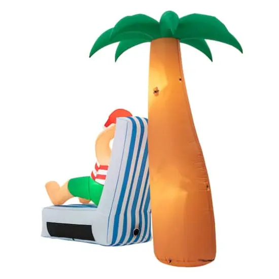Glitzhome&reg; 6ft. LED Lighted Santa Under Coconut Tree Inflatable D&eacute;cor {5}