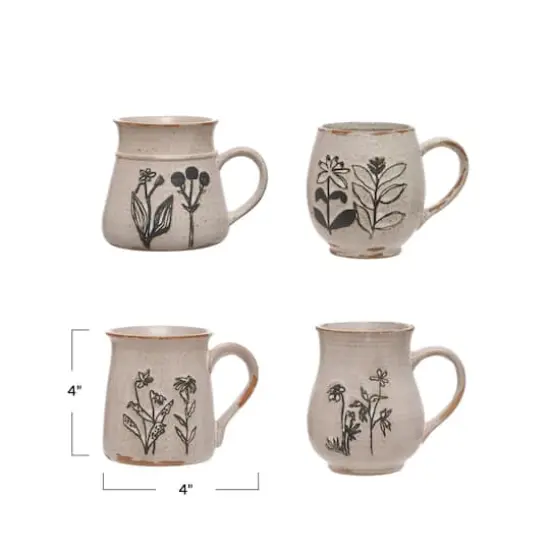 Hello Honey&reg; Cream Floral Reactive Glaze Stoneware Mug Set {5}