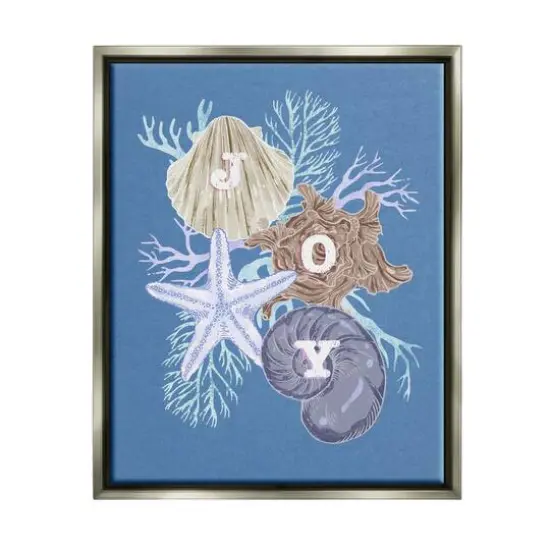 Stupell Industries Joy Nautical Holiday Seashells Framed Floater Canvas Wall Art Gray {1}