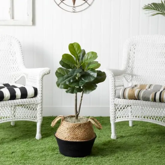 3ft. Artificial Fiddle Leaf Fig Tree With Handmade Cotton & Jute Woven Basket DIY Kit Black {10}