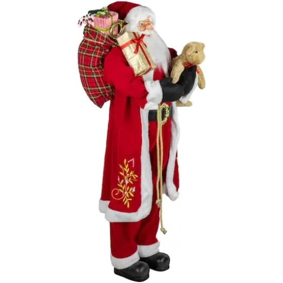 5ft. Traditional Santa Claus with Teddy Bear & Gift Bag Standing Christmas Figure {4}