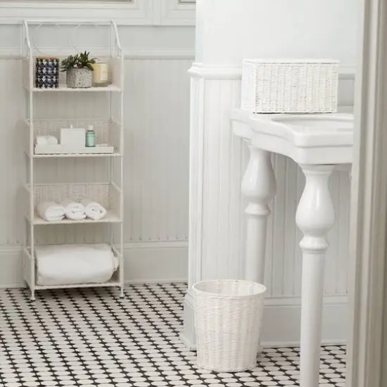 Household Essentials Small White Wicker Basket with Lid {4}