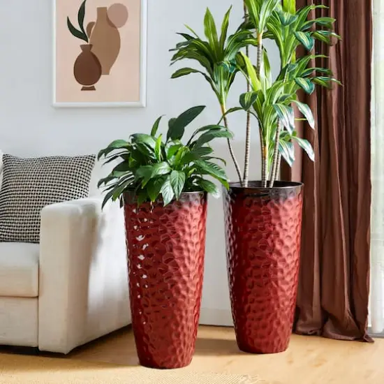 Glitzhome&reg; 31" Eco-Friendly Honeycomb Textured Tall Plastic Planters, 2ct. Red {5}